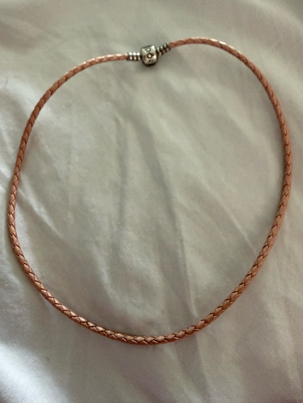 Authentic Pandora Pink Braided Leather Necklace 16” Sterling Silver Clasp